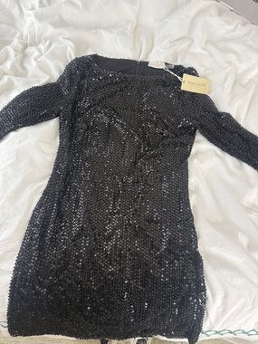 Ramy Brook Black Long-Sleeve Sequin Mini Dress